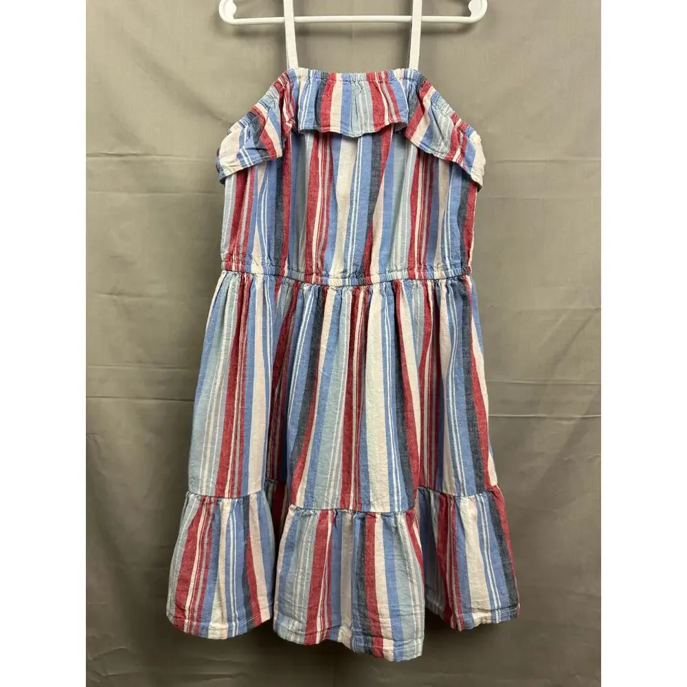 OshKosh B'gosh Girls Red White Blue Striped Sundress, Size 8